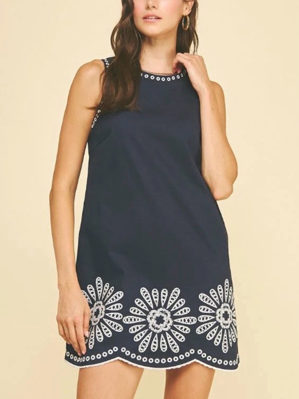 PINCH Mabel floral embroidered mini dress in navy white eyelet . New style